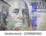 Safe-haven currency for investment, financial concept : US 100 USD dollar banknote and graph, depicting most popular asset for central bank reserve, global money for using or paying debt in the world.