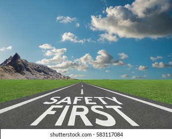 Safety First concept with motivational quote on highway - Shutterstock ID 583117084