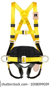 safety harness equipment and lanyard for work at heights isolated on a white background