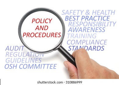 Safety And Health At Workplace Conceptual, Focus On The Word Policy And Procedures