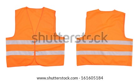 Safety orange vest. Front and back view. Isolated on a white background