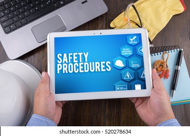 SAFETY PROCEDURES On Tablet Pc, Safety & Health At Work Concepts