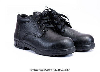 Safety Shoe Black Work Boots On White Background