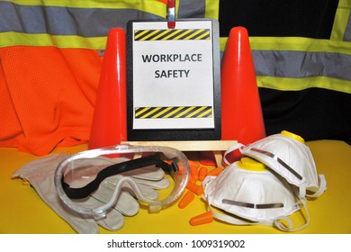 Safety Signs Program Manual Committee Hazards Inspections Risk Management Talk Tool Box PPE Glasses Gloves Pylons Vest Masks Yellow Orange Stripes Workplace Health Root Cause Employee Leadership 