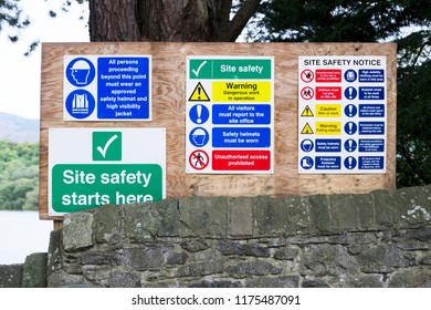 Safety Starts Here And Health Safety Construction Board Notice Signs Where Building Works Are Taking Place