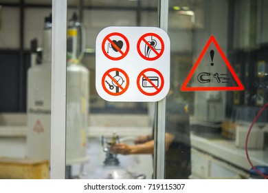 Safety Symbol Before Entering The Nuclear Laboratory. Nuclear Magnetic Resonance Spectroscopy (NMR) Machine