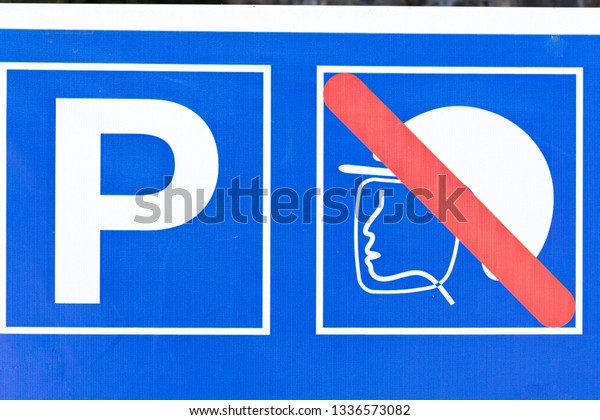 Safety traffic warning signs Helmet area with text is\
Thai language 