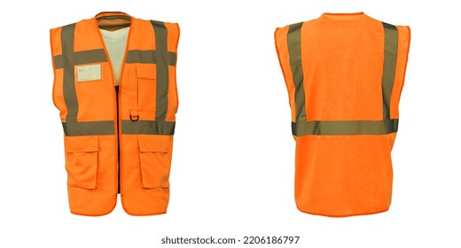 Safety Vest Jacket, Isolated Security, Traffic, And Worker Uniform Wear. Fluorescent Green Waistcoat Realistic Mockup With Reflective Stripes And Zip, Personal Protective Clothing