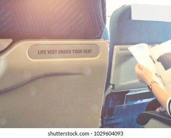 Safety Word On The Flight Or Plane Seat, Life Vest Under Your Seat,fasten Belt While Seated