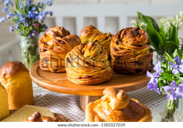 Saffron Cruffins Dried Fruits Decorated Yeast Royalty Free Stock