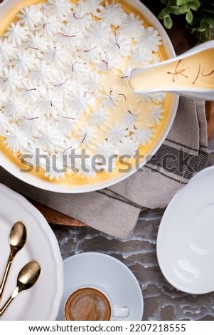 Saffron milk cake served in a dish isolated n wooden table top view Foto stock © 