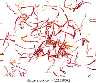 saffron pistil on white background - Shutterstock ID 121859092