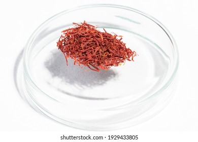 Safron Spice Macro Isolated On Glass Bowl