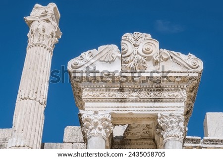 Sagalassos ancient city of Pisidia Nymphaeum of Antoninus Pius or Antonine nymphaeum and classical architectural column capital ornament