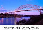 Sagamore Bridge at Night over the Cape Cod Canal on Cape Cod, Massachusetts, USA, Long Exposure Photo