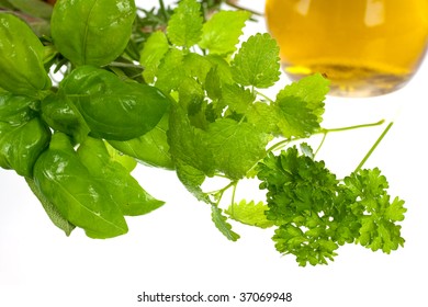 Sage,Basil,Parsley and Mint,isolated on white