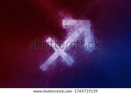 Sagittarius Zodiac Sign Red Blue. Abstract night sky background