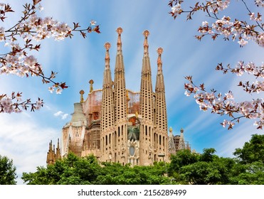 Sagrada Familia cathedral in spring, Barcelona, Spain - Shutterstock ID 2156289499
