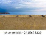 Sagres fort, Algarve, Portugal, is a large wall that divides the mainland from the headland, with the other three side protected by 60 meter high cliffs