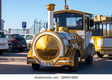 SAGRES, PORTUGAL - OCTOBER 23, 2021: City Train With Wheels For Tourists For Site Seeing In Sagres, Portugal..