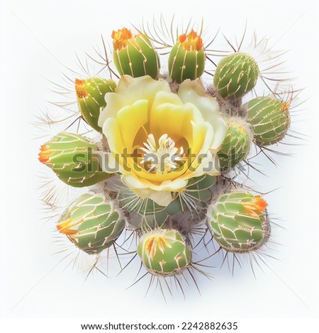 Saguaro cactus blossom flower top view, isolated on white background, suitable for use on Valentine's Day cards, love letters, or springtime designs.