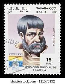 SAHARA - CIRCA 1992: A Stamp Printed In Sahrawi Arab Democratic Republic, Shows Portrait Of Ponce De Leon, With The Same Inscription, Series 