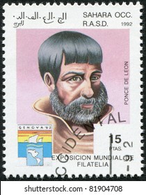 SAHARA - CIRCA 1992: A Stamp Printed In Sahrawi Arab Democratic Republic (SADR), Shows Juan Ponce De Leon Y Figueroa, Circa 1992