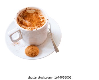 Sahlep or Salep traditional Turkish winter beverage drink with cinnamon. Food and drinks background texture.