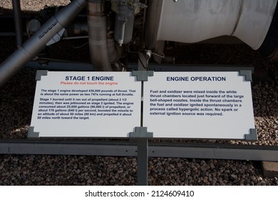 SAHUARITA, ARIZONA - DECEMBER 3, 2013: Sign For Thr Stage 1 Rocket Engine For The Titan II Missile, At The Titan Missile Museum.