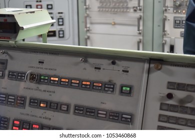 Sahuarita, Arizona. U.S.A. March 15, 2018. Titan II Missile Museum.  Titan II Launch Control Center’s One Of Two Launch Control And Monitor Panels-one Of Two ‘keys’ Held By 2-officers To Launch Titan