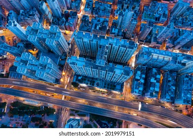 Sai Wan Ho, Hong Kong 23 May 2021: Top Down View Of Hong Kong At Night