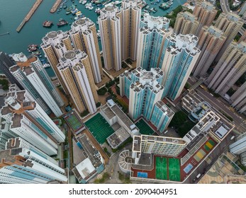 Sai Wan Ho, Hong Kong 22 November 2021: Top Down View Of Hong Kong City