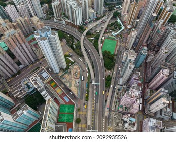 Sai Wan Ho, Hong Kong 22 November 2021: Top Down View Of Hong Kong City