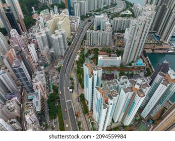 Sai Wan Ho, Hong Kong 22 November 2021: Top Down View Of Hong Kong City