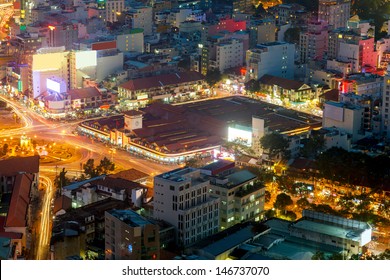 Saigon Panorama Of The City At Night, Ben Thanh Market