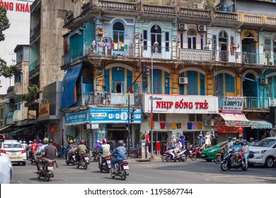 SAIGON, VIETNAM - FEB 12, 2018 - An Old Apartment - 440 Tran Hung Dao In District 5, Sai Gon, Viet Nam Located At China Town.