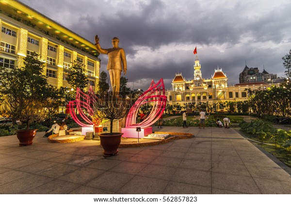 SAIGON, VIETNAM - JAN 23, 2017 -\
The historic Peoples\' Committee Building in Ho Chi Minh\
Square