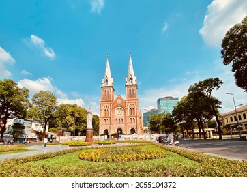Saigon, Vietnam - Jun 22, 2020. View of Notre Dame Cathedral (Nha Tho Duc Ba), built in 1883 in Saigon, Vietnam. The church is established by French colonists.