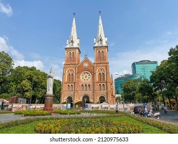 Saigon, Vietnam - Jun 22, 2020. View of Notre Dame Cathedral (Nha Tho Duc Ba), built in 1883 in Saigon, Vietnam. The church is established by French colonists.