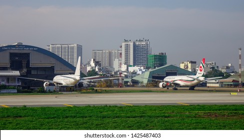 Saigon, Vietnam - Jun 3, 2019. Two Boeing 777 Of Biman Bangladesh Airlines Docking At Tan Son Nhat International Airport (SGN).