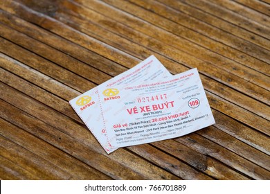 Saigon, Vietnam - March 15 2017: Local Bus Ticket