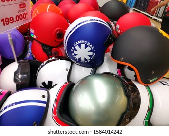 Saigon/Vietnam: 1May19: Pile Of Red And Black Helmets In Supermarket Head Protection In Transportation Accessories 