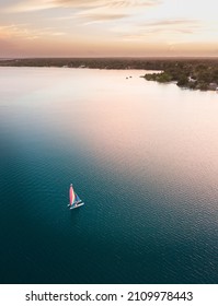 A Sail Boat In Bacalar Lagoon