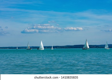 Sail Boats On The Lake Balaton From Balatonfured