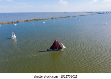 Sail Boats Sailing In The Markermeer Near Volendam