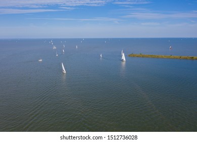 Sail Boats Sailing In The Markermeer Near Volendam