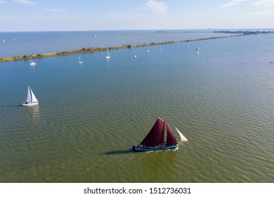 Sail Boats Sailing In The Markermeer Near Volendam