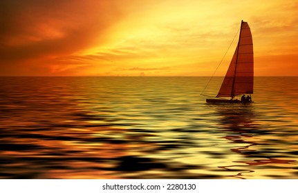 Sail Boat Red Sails Cruising Among Stock Photo (Edit Now) 1681180474