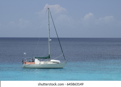 Sailboat Anchored Off Coast Of Curacao