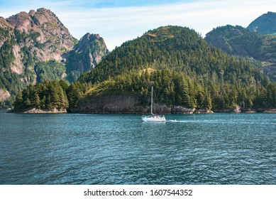 Sailboat In The Artic Ocean Off The Coast Of Alaska